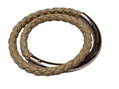 CHRISTOFLE Bracelet en cuir tressé et argent de couleur came…