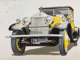 tableau représentant une vieille voiture jaune sur laquelle est perché un oiseau