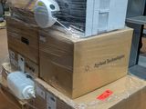 boxes stacked on top of each other on a pallet in a warehouse