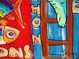 a painting of a fish and a ladder on the wall