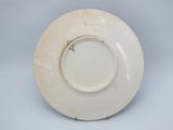 a white plate with a spider on it sitting on a table