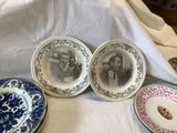 three plates with a picture of a man and a woman on them
