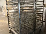 an image of a rack of food on wheels in a warehouse