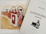 a picture of a book with a picture of people riding on a train