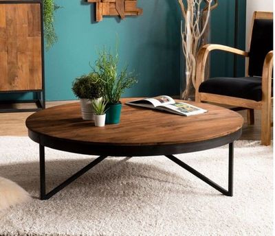 Table basse ronde en teck recyclé ,Bois massif - 110 x 36 x …