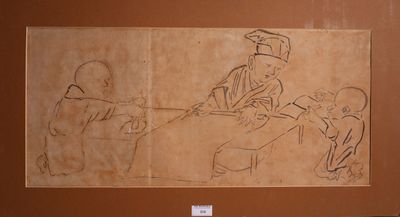 a drawing of a man and a woman sitting at a table