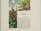 an open book with a picture of a garden and flowers on it