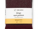 a pair of burgundy socks with a white label on the front