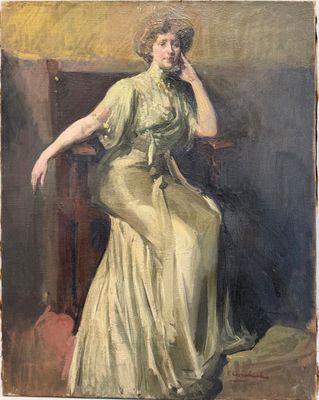 une image d'un tableau représentant une femme assise sur une chaise