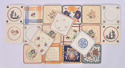 a lot of plates that are sitting on a table