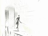 drawing of a woman walking in the rain with a umbrella