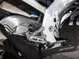 a close up of a motorcycle that is parked in a garage