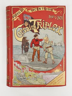 un vieux livre pour enfants avec l'illustration d'un pirate et de deux hommes sur un bateau