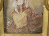 a painting of a woman in a dress sitting on the ground
