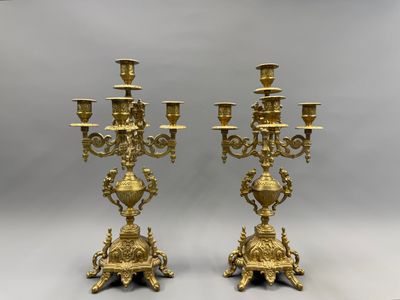 pair of antique brass candelabs