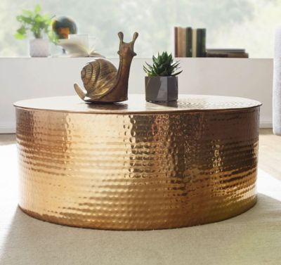 Table basse ronde en aluminium doré - 75x75x31 cm - retour t…