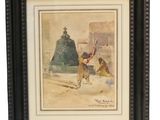 une image représentant un tableau où l'on voit un homme et un chien dans la neige
