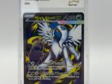a close up of a pokemon card in a plastic holder