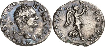 a silver coin with an image of a man holding a sword