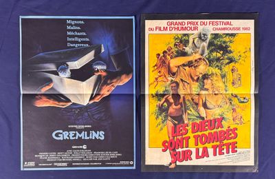 deux affiches de cinéma représentant un homme portant un casque et une femme portant un chapeau