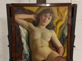 un tableau représentant une femme nue sur un chevalet