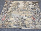 une tapisserie représentant un homme et une femme dans un paysage boisé