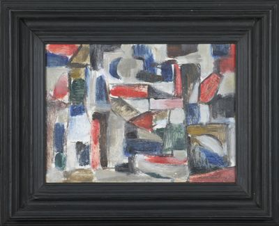 an image of a painting of a cityscape in a black frame