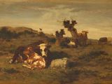 un tableau représentant une vache couchée dans un champ