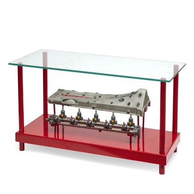 an image of a table with a model of a plane on it
