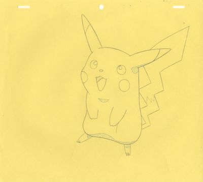 dessin représentant un Pikachu de bande dessinée assis sur une feuille de papier jaune