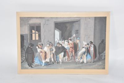 Ecole du XIXème siècle. Scène de carnaval. - Photo 1