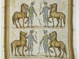 une photo d'une photo représentant un homme avec des chevaux