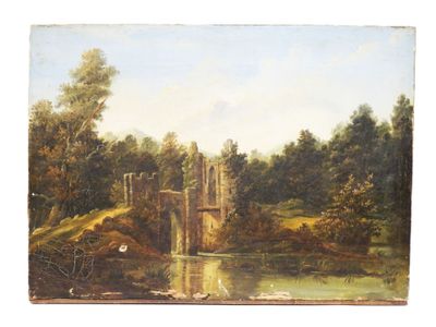 École du XIXe siècle. Paysage à la ruine. - Photo 1