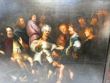 une peinture représentant un groupe de personnes dans une pièce