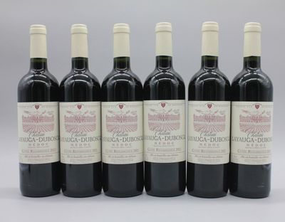 six bouteilles de vin rouge alignées