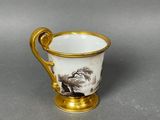 an image of a cup with a picture of a man and a dog on it