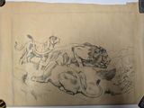 a drawing of a man riding a lion on a horse
