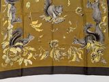 yellow and brown silk scarf with squirrels and sunflowers
