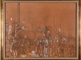 an image of a drawing of a group of people on horseback
