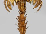 paire de palmiers en laiton avec des feuilles, posés sur un socle