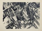 une photo en noir et blanc d'une ville vue d'en haut