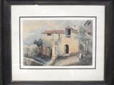 tableau encadré représentant une maison dans un cadre champêtre