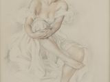 l'image d'un dessin représentant une femme en robe blanche