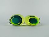 pair of yellow and green glass eyeglasses on a white surface
