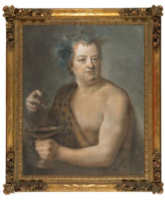 un vieux tableau représentant un homme tenant un bol à la main