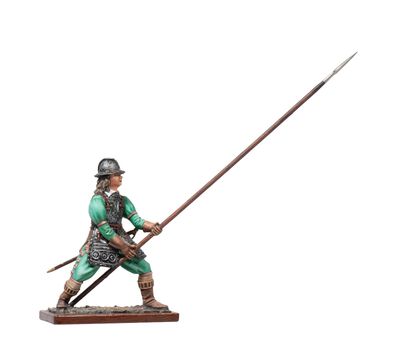 a figurine of a man with a sword on a white background