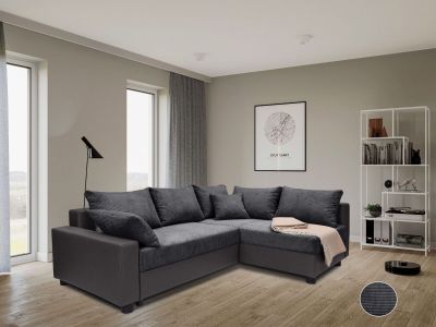 40 / Canapé d'angle convertible Parme en simili gris e…