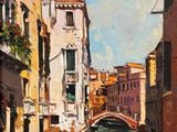 un tableau représentant un canal au cœur d'une ville