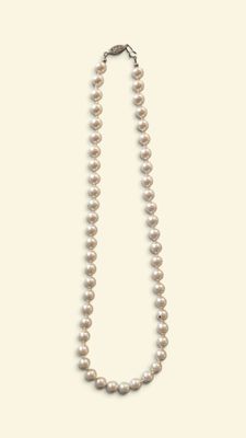 gros plan d'un collier de perles sur fond blanc