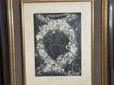 a black and white drawing of a heart in a frame